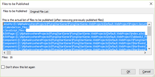 List of files to be published